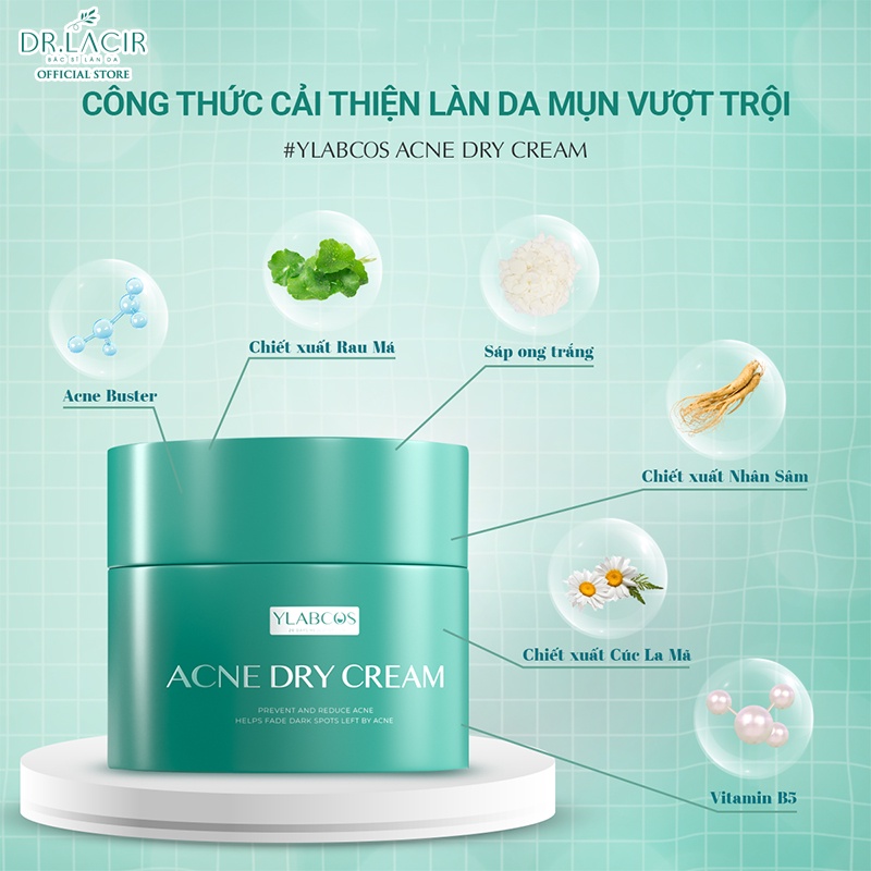 Kem gom cồi mụn giúp ngừa mụn,làm mờ vết thâm,giảm bóng dầu Ylabcos Acne Dry Cream DR.LACIR Hộp 25g DR69