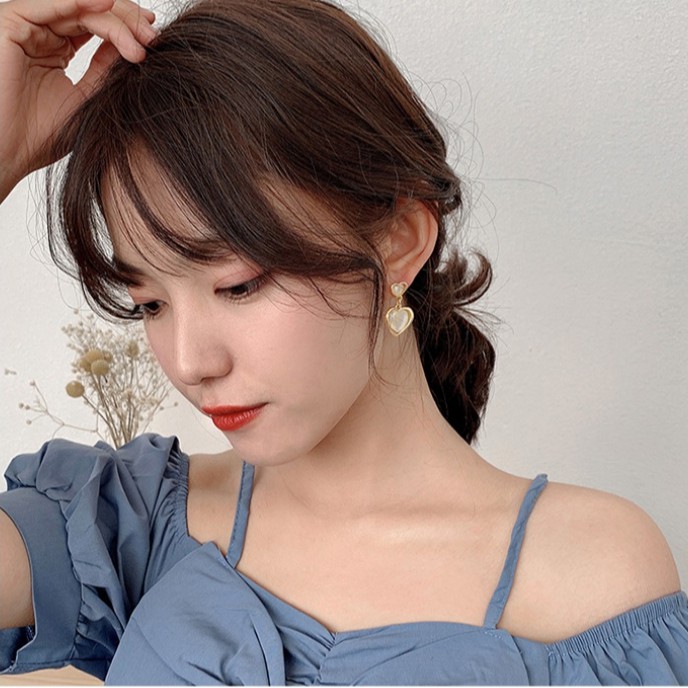 Bông tai kim bạc đính đá opal đơn giản phong cách Hàn Quốc cho nữ