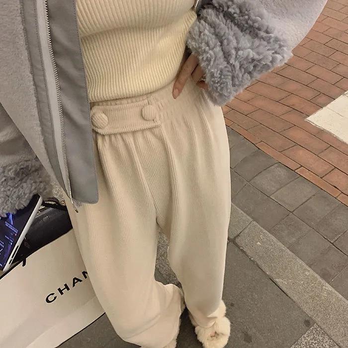 Quần nữ ống rộng lưng cao phong cách Hàn Quốc