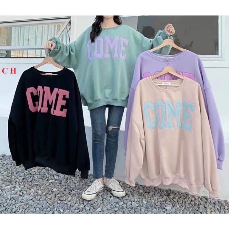 Áo swearter dài tay cổ tròn nỉ bông COME Ch