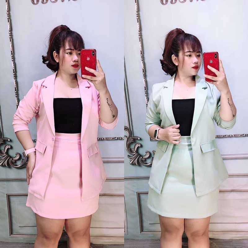 SET VEST BIGSIZE NỮ: áo blazer chân váy A size 60-90kg (có size) -Mặc đi tiệc, công sở