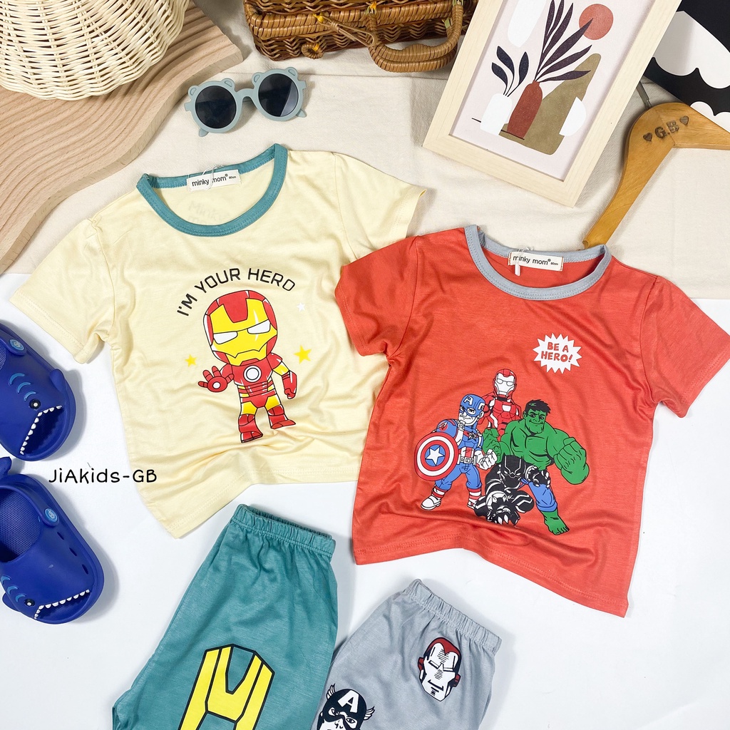 Bộ Cộc Tay THUN LẠNH MINKY MOM In Hình Siêu Anh Hùng Cho Bé TN-IN96
