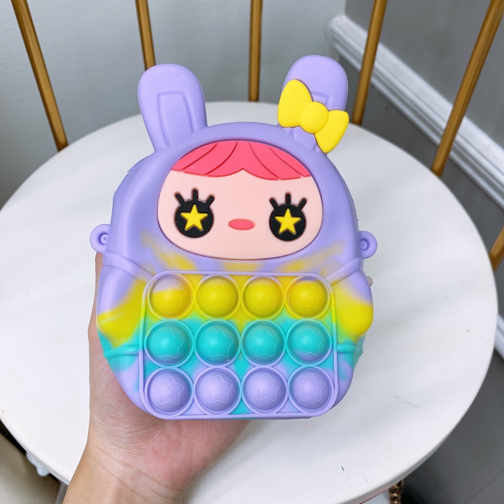 Túi đeo chéo cho bé gái trai xinh, túi pop it silicon mini trẻ em hình thú đi chơi kèm dây đeo