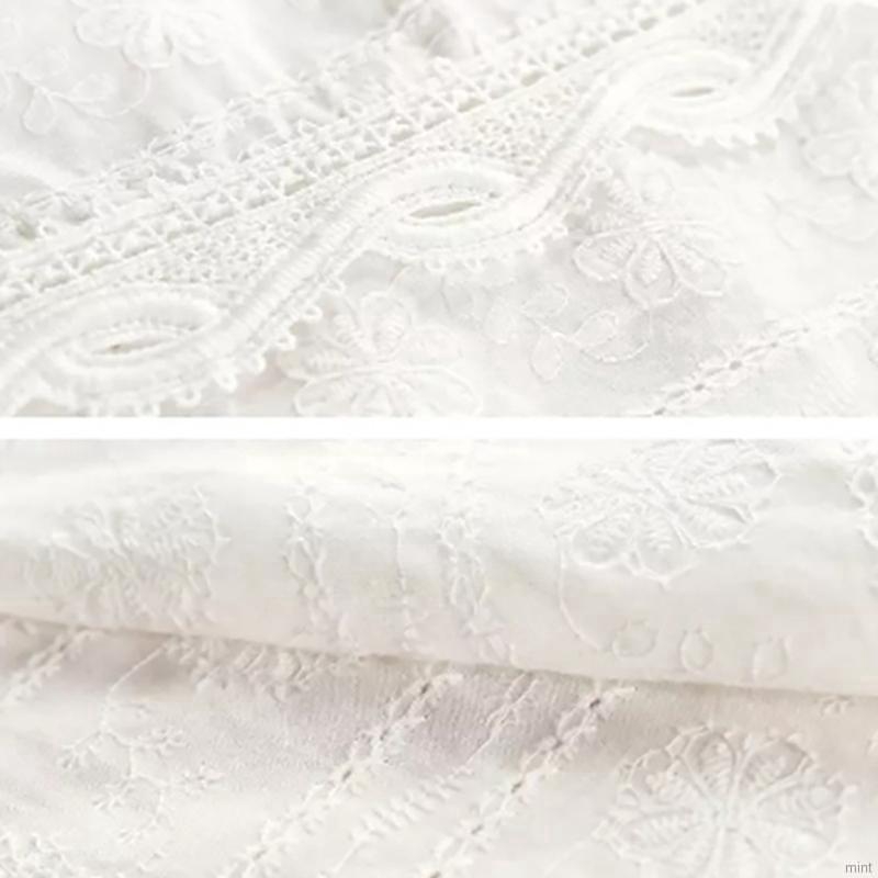 Áo kiểu tay lỡ cổ chữ V phối ren hoa màu trắng thiết kế dáng rộng thoải mái