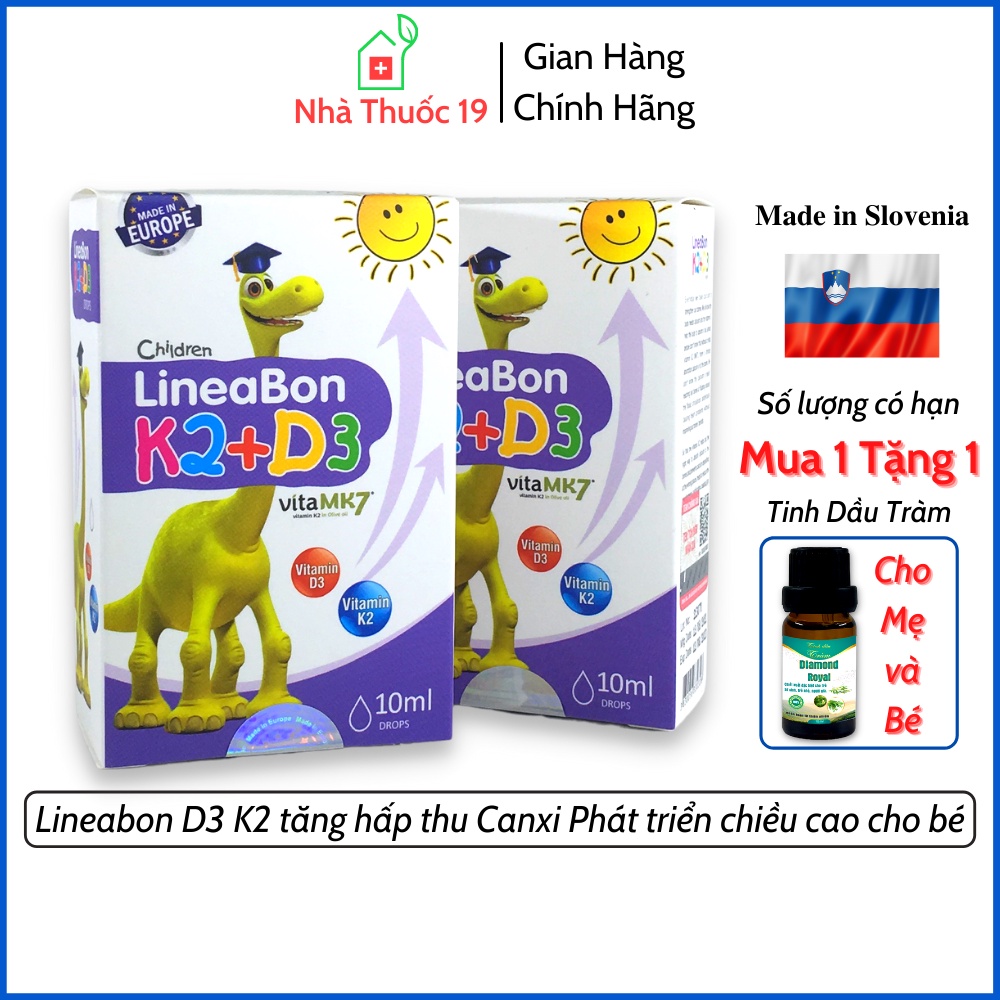 Lineabon D3 K2 Vitamin D3 K2 MK7 Drop nhỏ giọt cho trẻ sơ sinh giúp tăng hấp thu Canxi Phát triển chiều cao cho bé 10ml