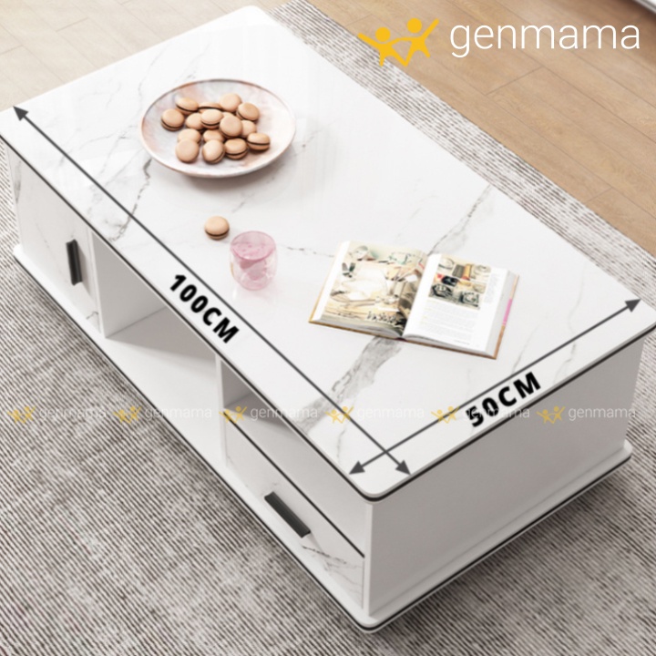 Bàn trà vân đá cẩm thạch, bàn sofa phòng khách có ngăn kéo. Bàn cafe kích thước 100*50cm mẫu mới 2022