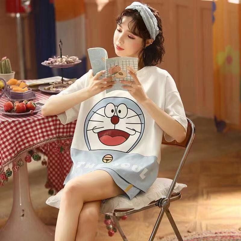 Set Đồ Ngủ Ngắn In Hình Doraemon Dễ Thương Cho Nữ