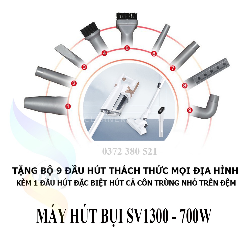 Máy Hút Bụi Cầm Tay Mini X SV1300 Vacuum Cleaner, Hút Khoẻ  Công Suất 700W, Lực Hút 14000Pa + Tặng 9 Đầu Hút.  BH 12T