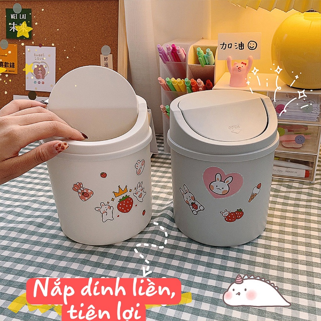 Hộp đựng rác mini để bàn nắp dính trang trí phong cách đơn giản