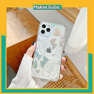 [Cao Cấp] Ốp Lưng iPhone - Ốp Lưng Nhũ Kim Tuyến Hình Hoa Lấp Lánh - Viền Vuông Vân Sóng iPhone 12/12Mini/12Pro/12ProMax