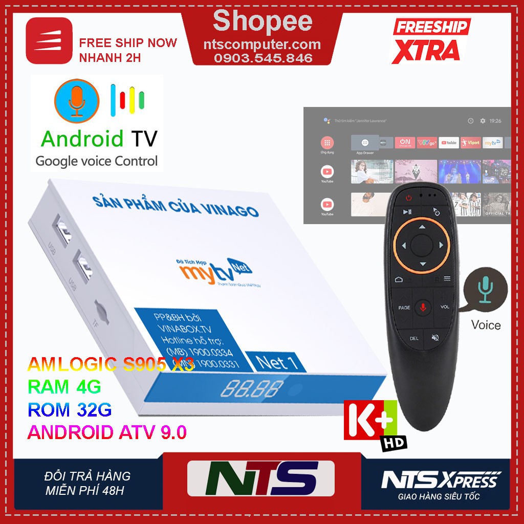 Android TV Box MyTV NET 4G-2020 100 kênh truyền hình, Có điều khiển giọng nói- Sản phẩm Chính hãng