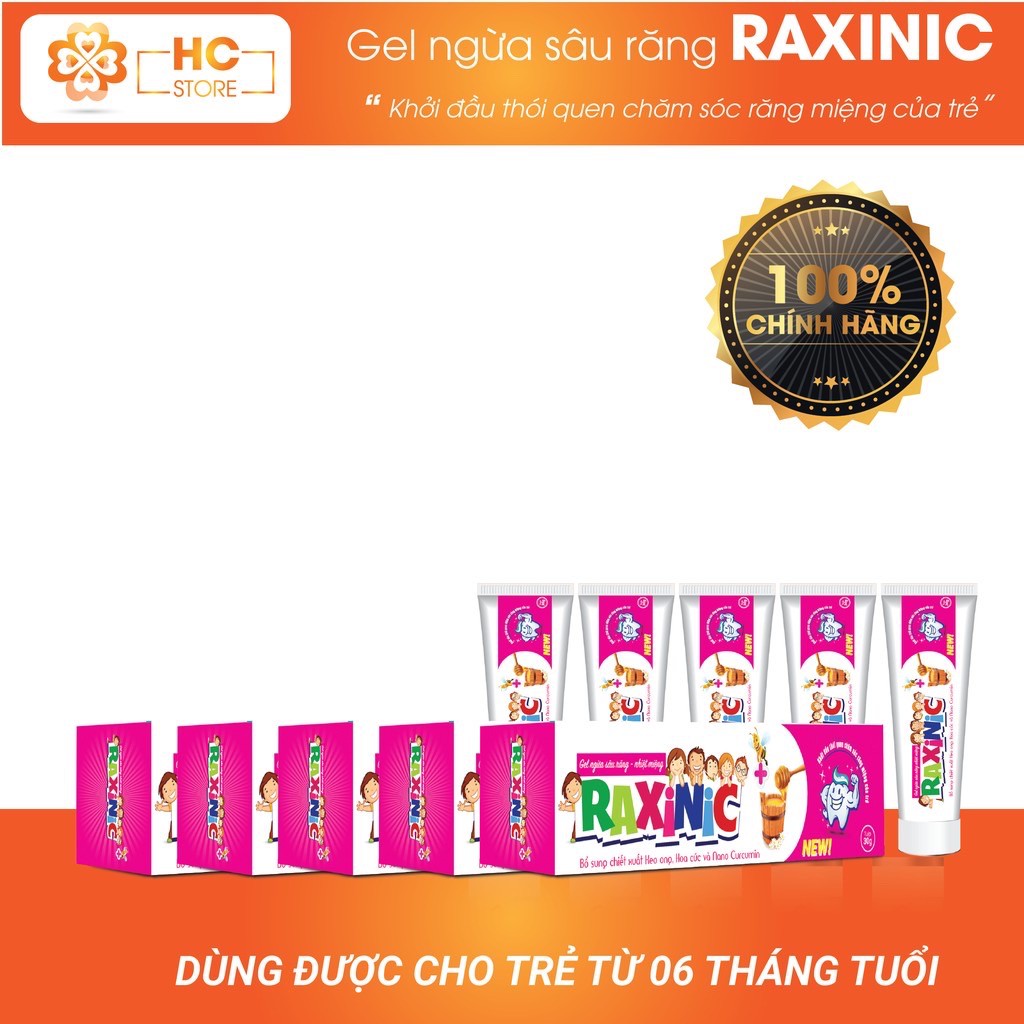 Raxinic (Chính hãng) - Gel ngừa sâu răng, nhiệt miệng. Tặng bàn chải xỏ ngón