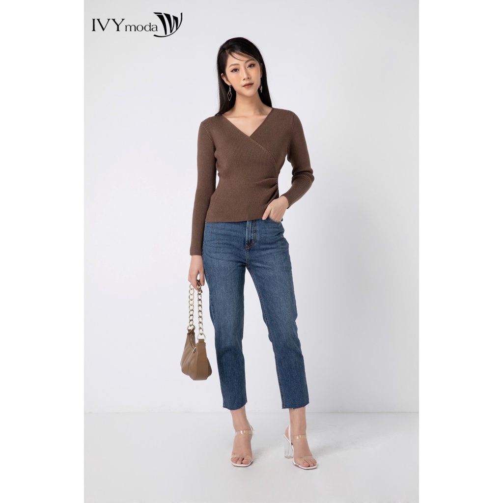 Áo len nữ ôm dáng chéo eo IVY moda MS 58B8034