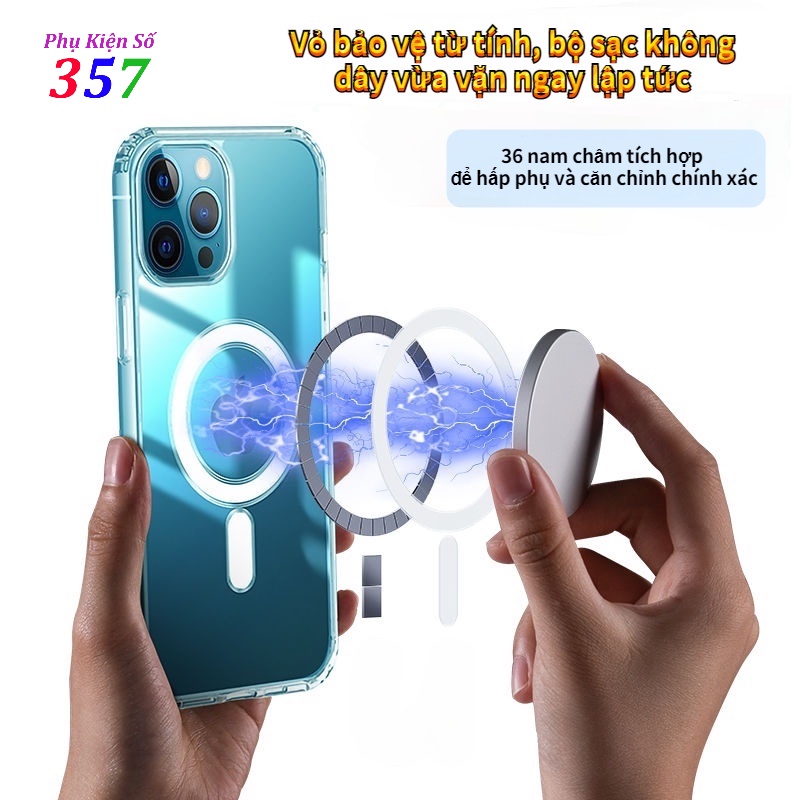 Ốp lưng IP trong suốt từ tính Magnetic Case Chống Sốc Cao Cấp Cho iP X/XS đến 15 ProMax  -  hỗ trợ sạc không dây
