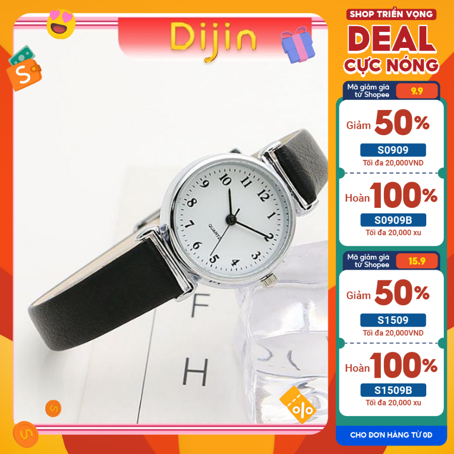 Đồng hồ nữ chính hãng đeo tay dây da giá rẻ mặt nhỏ đẹp Dijin DHJI0021