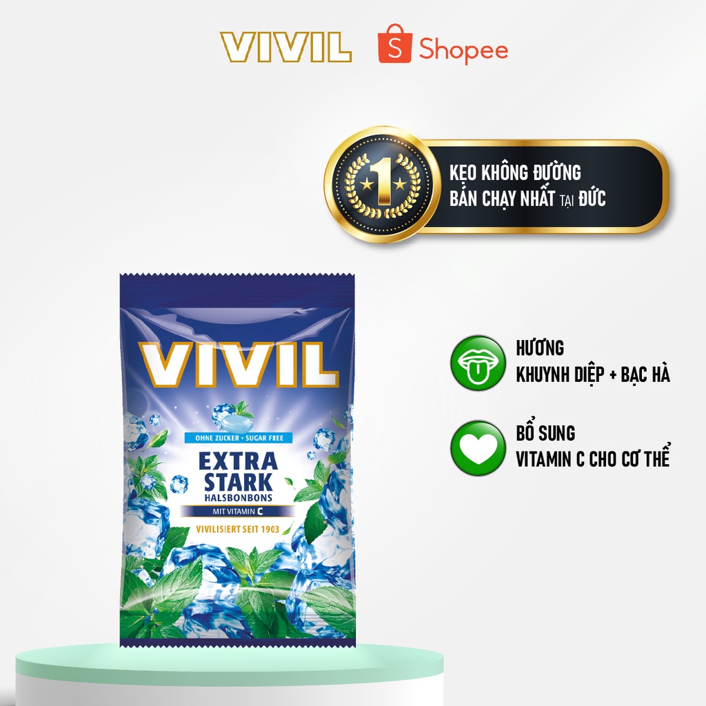 Kẹo Ngậm Vivil Không Đường Vitamin C - Extra Strong Sugar Free (Gói 60g)