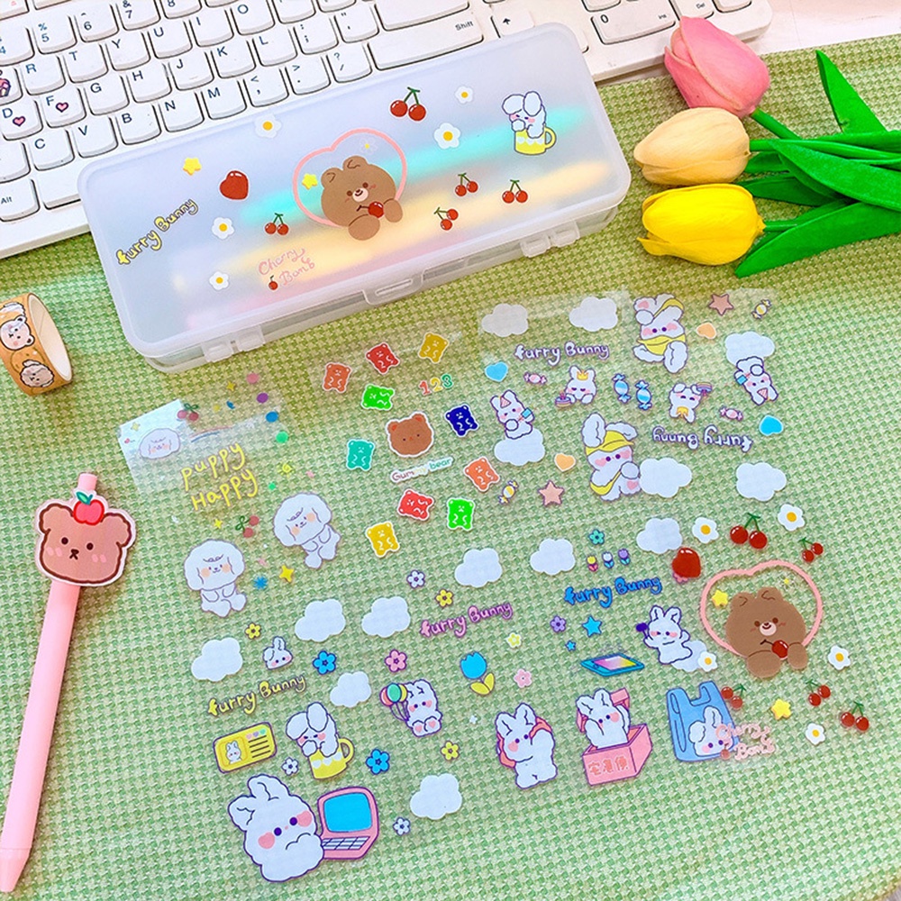 Bộ 5 Tấm Sticker Dán Trang Trí Bằng Pet Trong Suốt Chống Nước Hình Hoạt Hình Dễ Thương