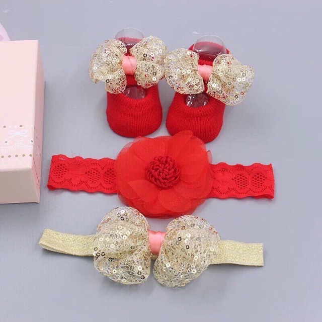 Set hộp băng đô kèm vớ cho bé