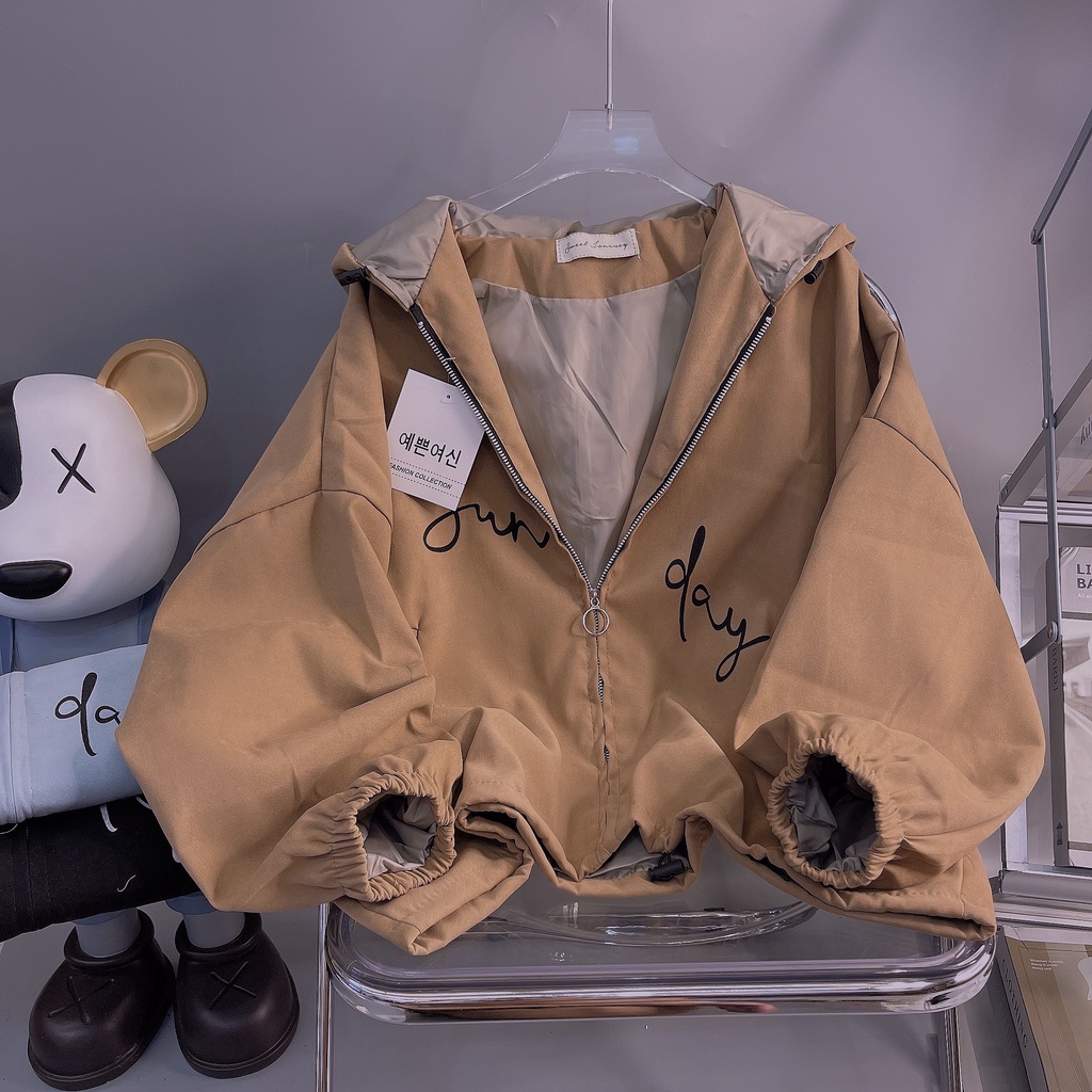 Áo khoác nữ da lộn nhung lì SUNDAY khóa zip bo cổ tay dễ thương - La mode