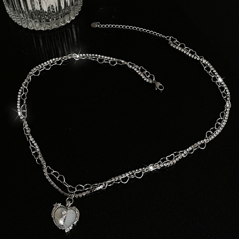 Vòng cổ Hình Trái Tim Đầy Đủ Phụ Kiện Thiết Kế Cảm Giác Nhiều Lớp Ánh Sáng retro Sang Trọng Cá Tính