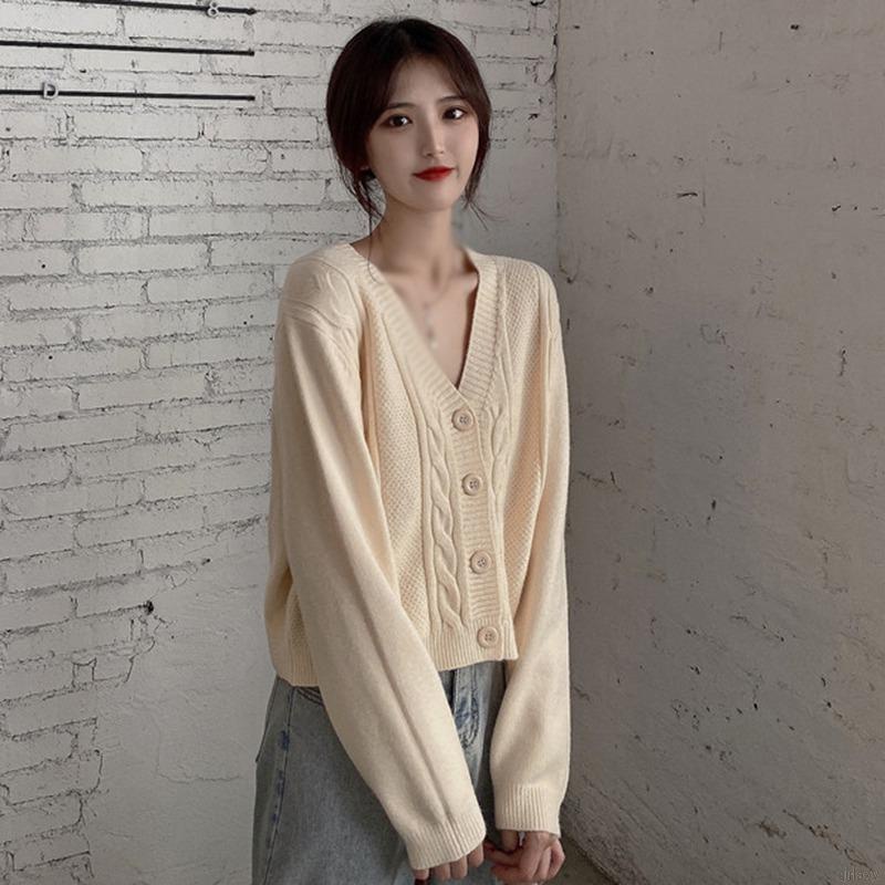 Áo khoác cardigan dệt kim cổ chữ V dáng rộng màu trơn thời trang Hàn Quốc dành cho nữ