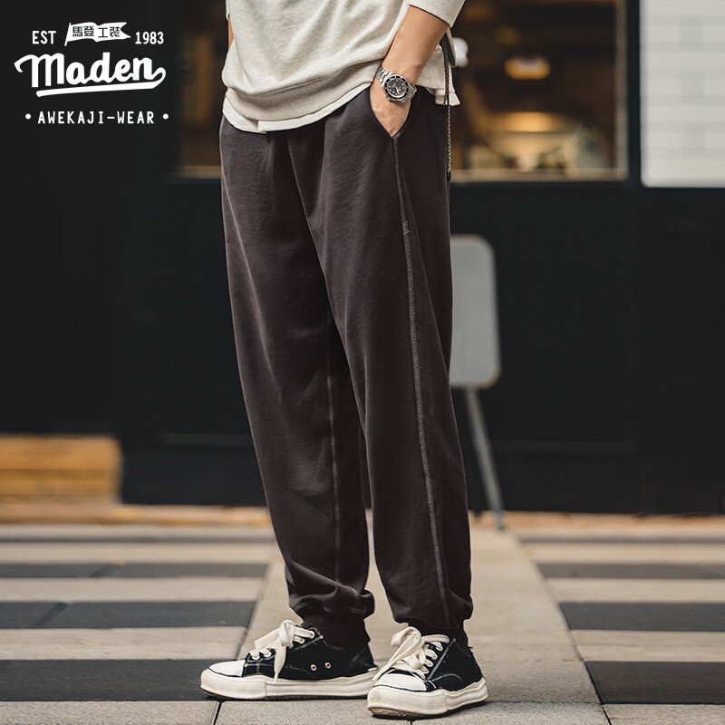 MADEN  tooling men's Japanese retro waist elastic waist drawstring gray casual trousers