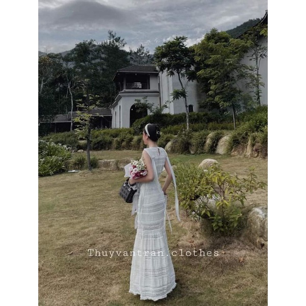 🌸🌸Váy xòe ren dáng dài nơ vải sang chảnh❤❤