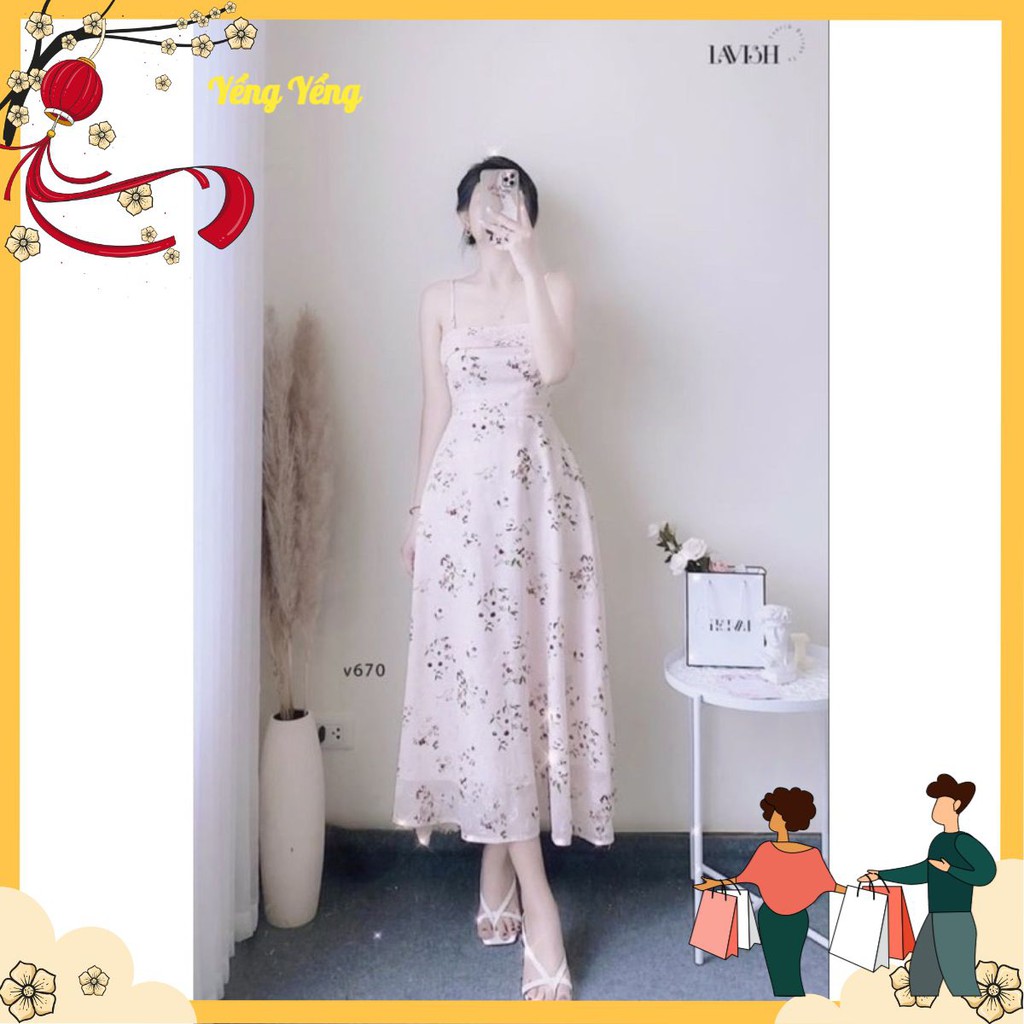 VNU255 - VÁY 2S VOAN 2 LỚP HOA HỒNG PASTEL