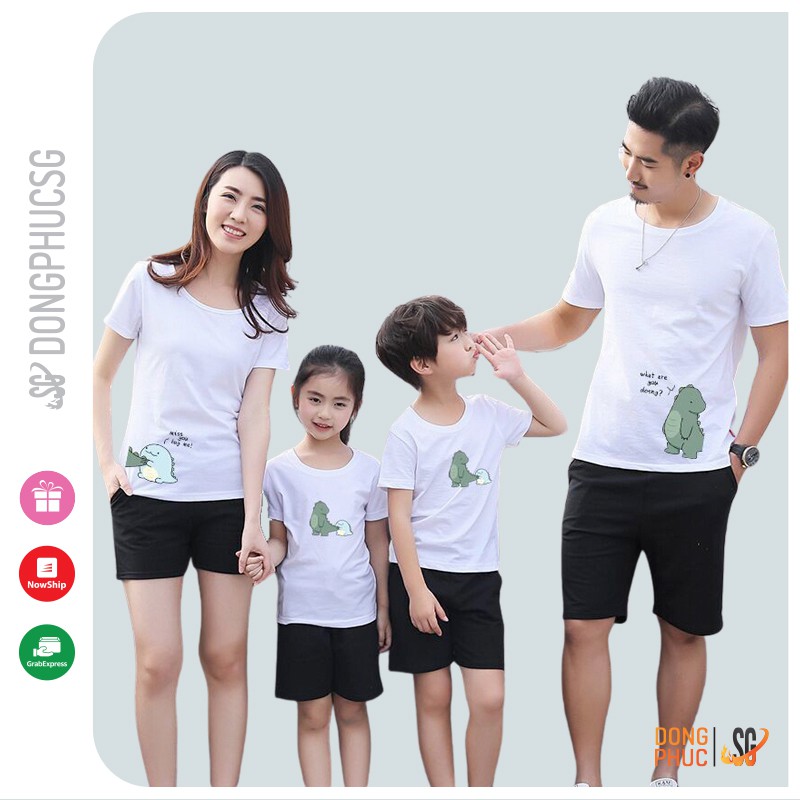 Áo gia đình khủng long đồ đôi mẹ và bé mẫu 3/4/5 người thun mềm mịn màu trắng GD408T DONGPHUCSG