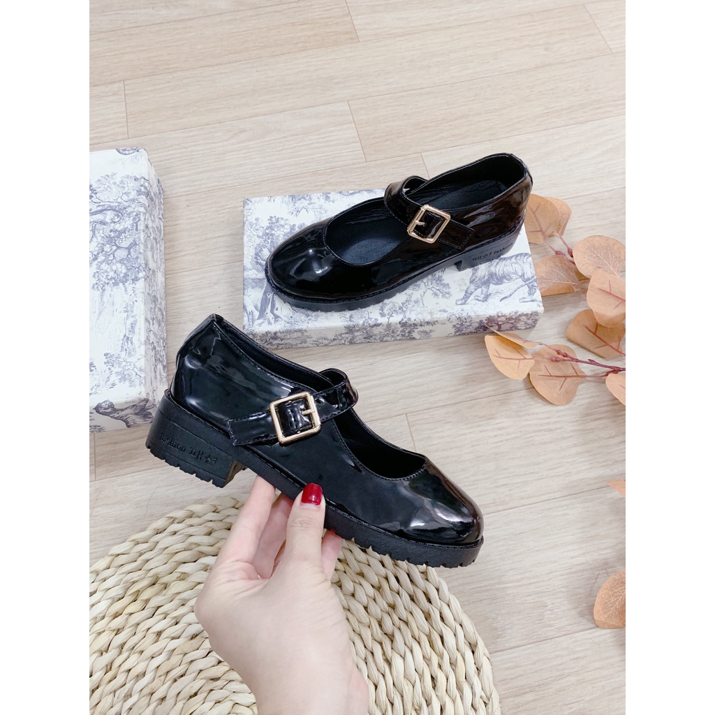 (S90) Giầy đốc nữ da bóng khuy cài ngang lolita nữ tính gót 2 phân (Mã D.130)