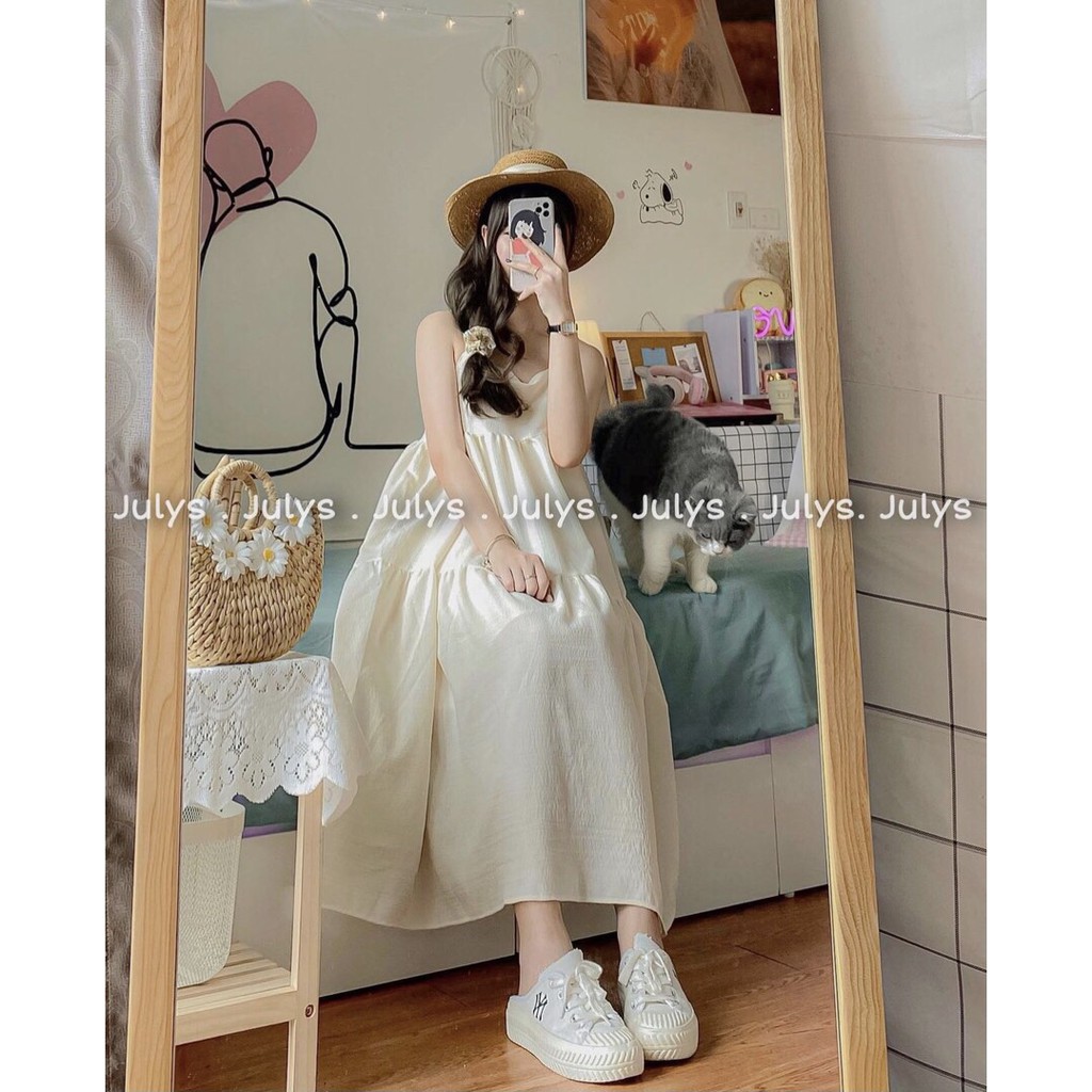 Váy đũi nhăn 2 dây , đầm 2 dây babydoll trơn mặc siêu xinh AD80