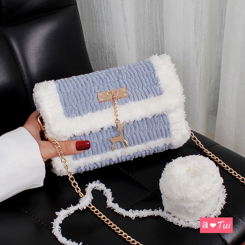 Túi Handmade Tự Đan Đầy Đủ Phụ Kiện Gồm Len Mịn, Cancas cắt sẵn blt616