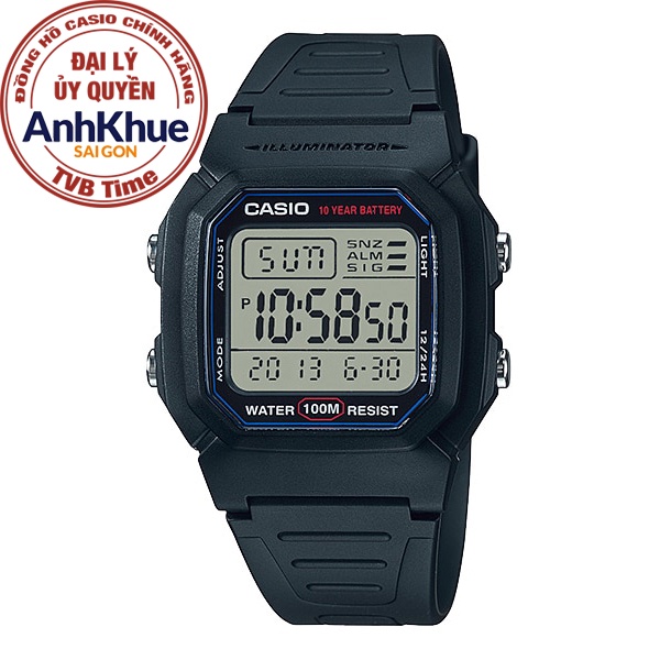 Đồng hồ nam dây nhựa Casio chính hãng Anh Khuê W-800H-1AVDF