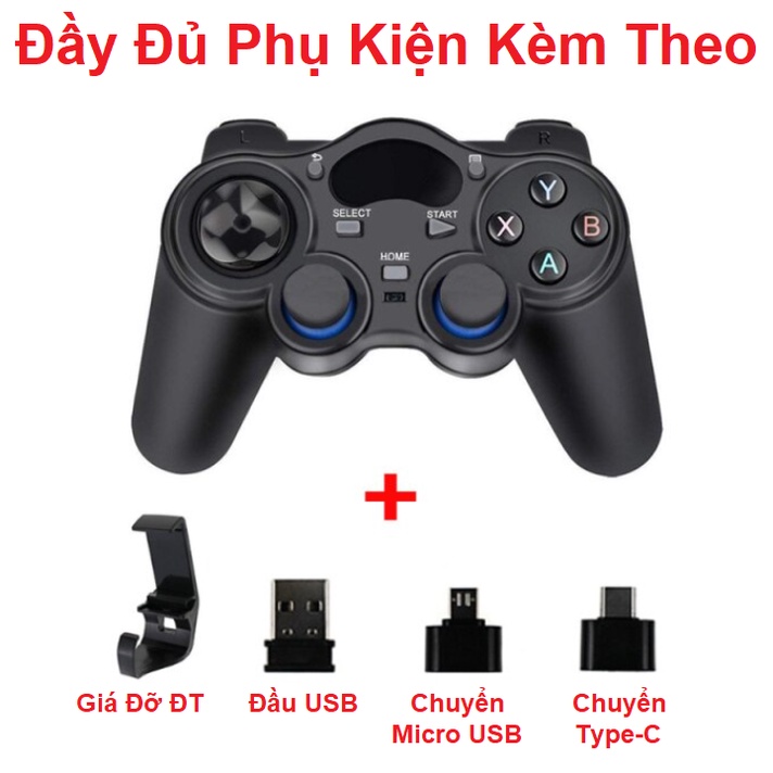 Tay Cầm Chơi Game Trên Điện Thoại - Máy Tính - Tivi Box - PS - Không Dây 2.4 - Đầy Đủ Phụ Kiện Kết Nối - Tặng Kèm Kẹp ĐT