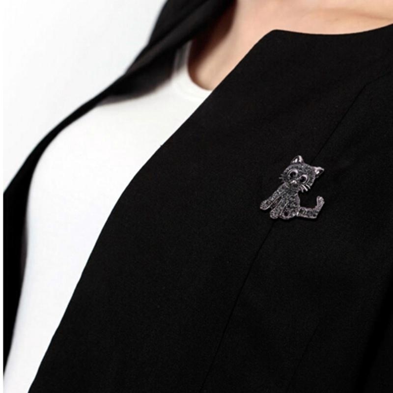 New Design Fashion Jewelry Women Ladies Crystal Rhinestone Vintage Coat Shirt Clips Cute Little Cat Retro Brooch Pin