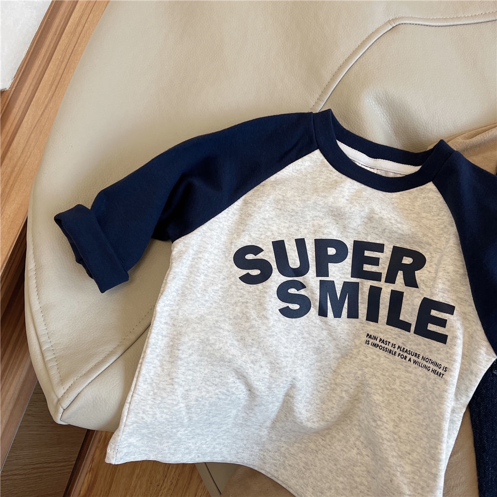 Áo Thun Tay Dài 100% Cotton Màu Sắc Tương Phản Phong Cách Hàn Quốc Cho Bé