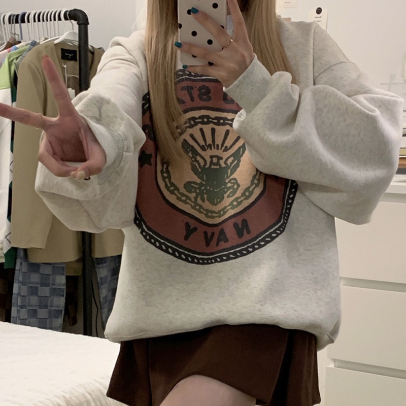 Áo sweater dáng rộng tay dài phong cách Hàn Quốc thời trang cho nữ