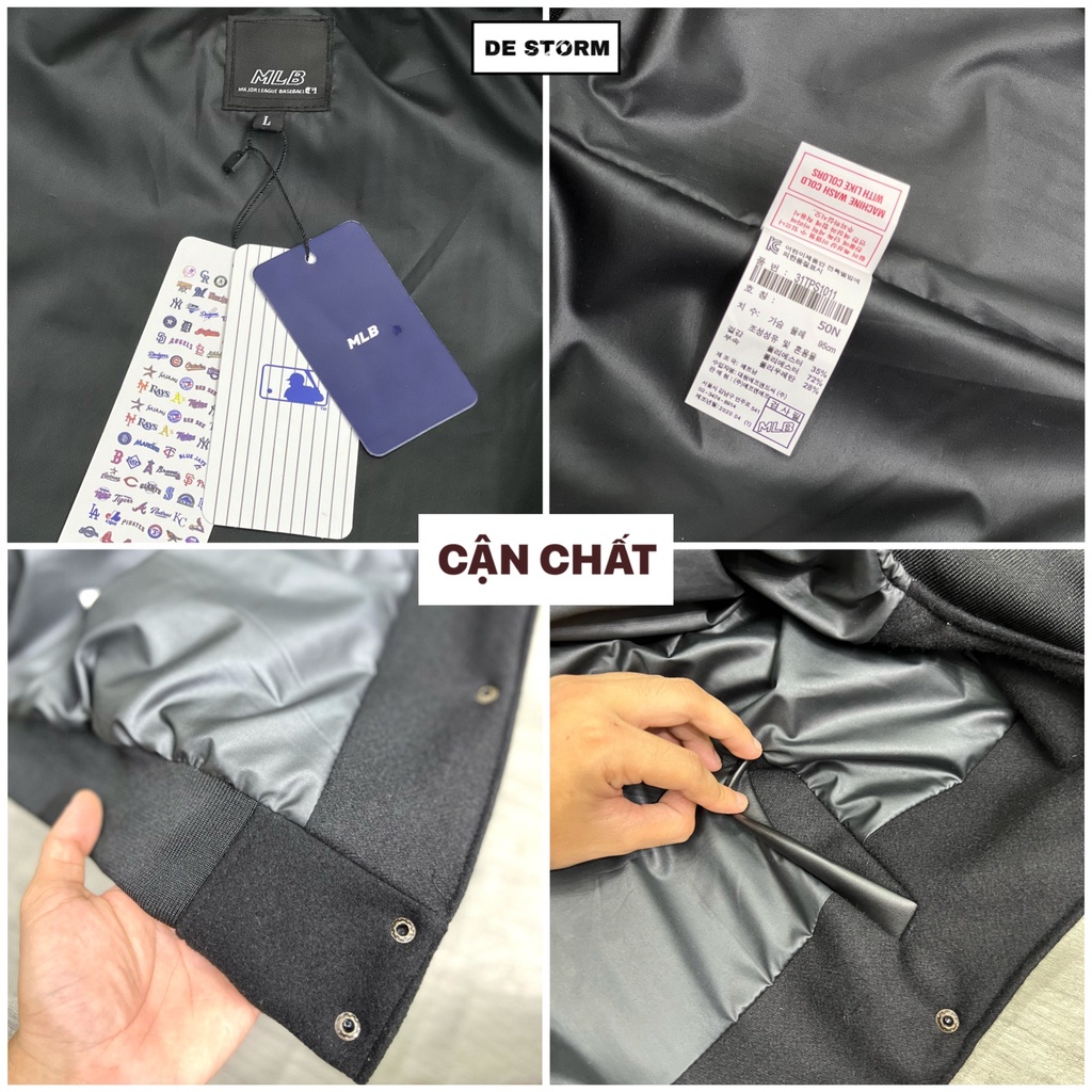 Áo khoác Bomber Varsity M.L.B Ny Thêu Logo Cam Form Rộng Phối Tay Da - Best Quality  - De Storm