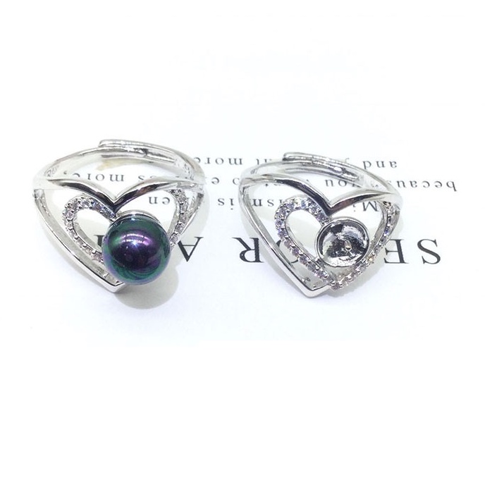 [N8B3] Phụ kiện trang sức (DIY) - Khay nhẫn bạc trống vân trơn kiểu đôi tim nạm đá làm nhẫn đính ngọc