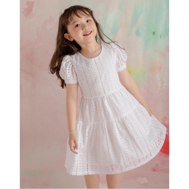 [LITTLE PINK] MINA DRESS - Váy thô thêu thắt nơ sau bé gái