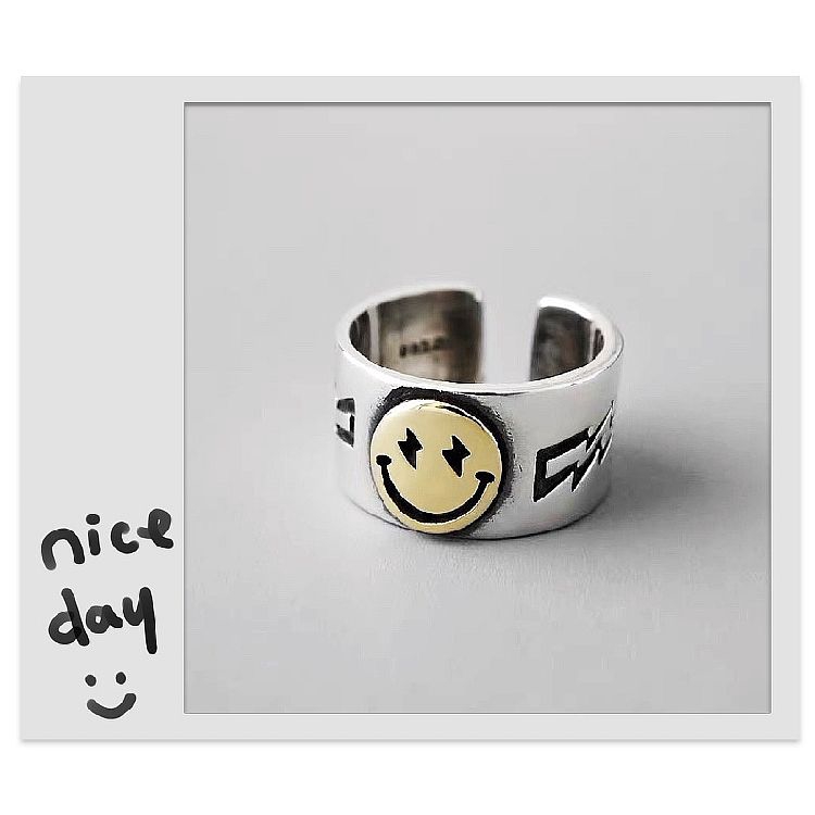 Nhẫn hở hình mặt cười/ hoa cúc dễ thương có thể điều chỉnh cho cặp đôi 223603