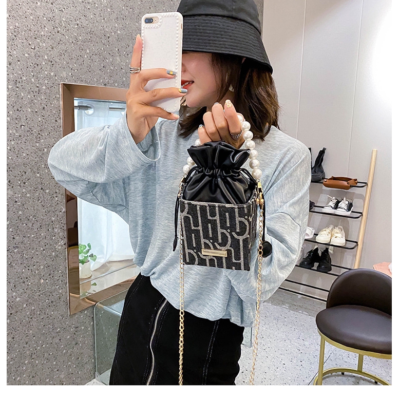 Túi xách tay/ đeo vai da PU JASMIN NOIR dạng hộp với tay cầm chuỗi hạt ngọc trai phong cách Hàn Quốc thời trang cho nữ | BigBuy360 - bigbuy360.vn