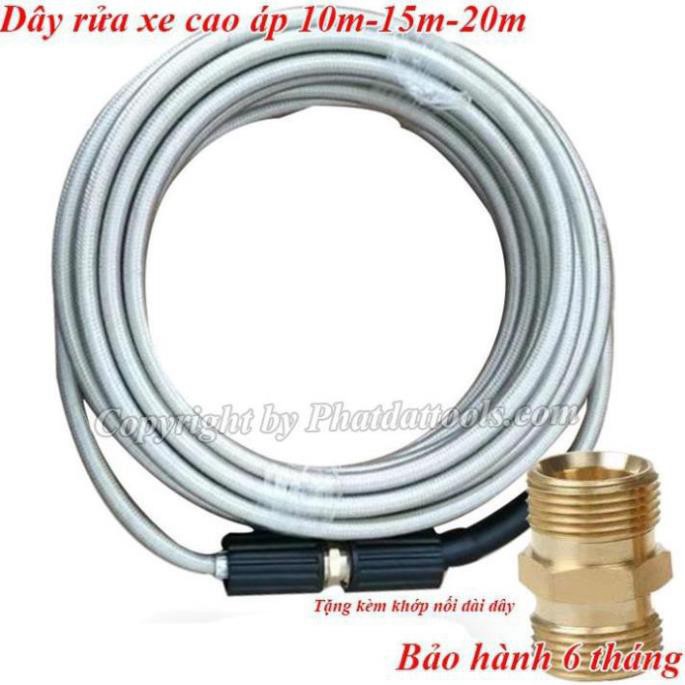 Cuôn dây rửa xe cao áp 10m-15m-20m cho máy rửa xe- 2 đầu ren to 22mm, Phụ kiện máy rửa xe xách tay