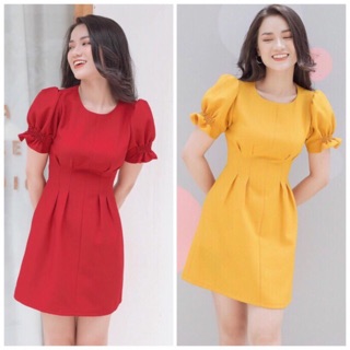 Đầm váy xếp li thắt nơ 2 màu (kèm hình thật)