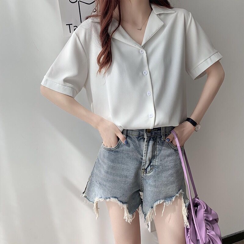 Áo Sơ Mi Tay Ngắn Dáng Rộng Kiểu Hàn Quốc Thời Trang Mùa Hè Cho Nữ