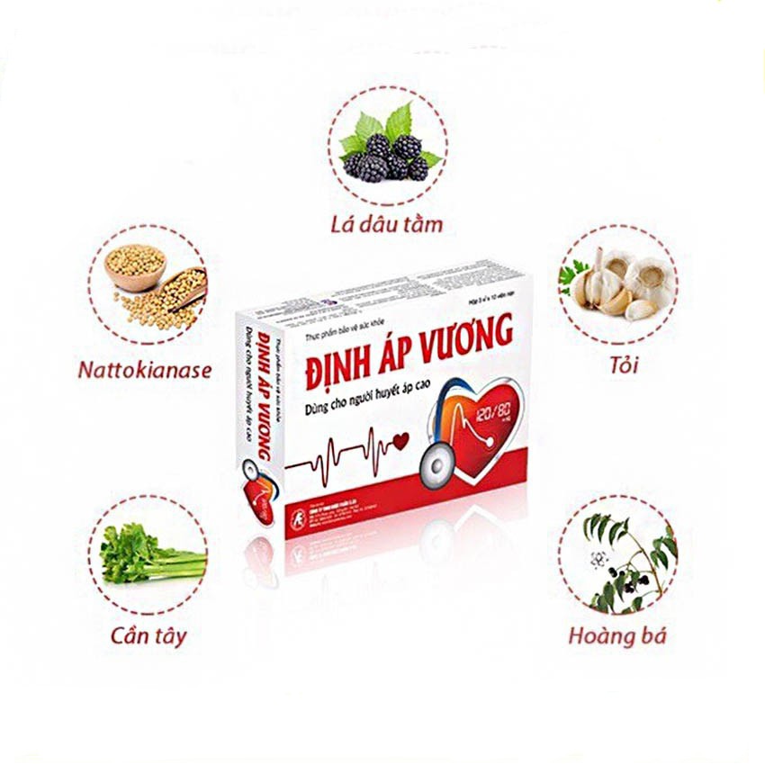 Định Áp Vương - Hỗ trợ Cao Huyết Áp, Tăng Lipid Máu, Đái Tháo Đường, Xơ Vữa Động Mạch, Béo Phì (Hộp 30v) [Chính Hãng]