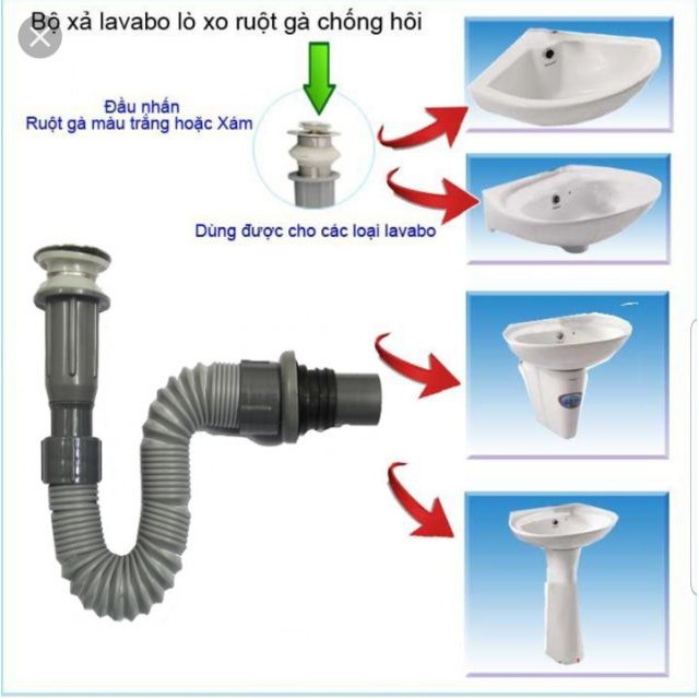 Xi phông lavabo xả lavabo nhấn nút ruột gà lavabo rửa mặt