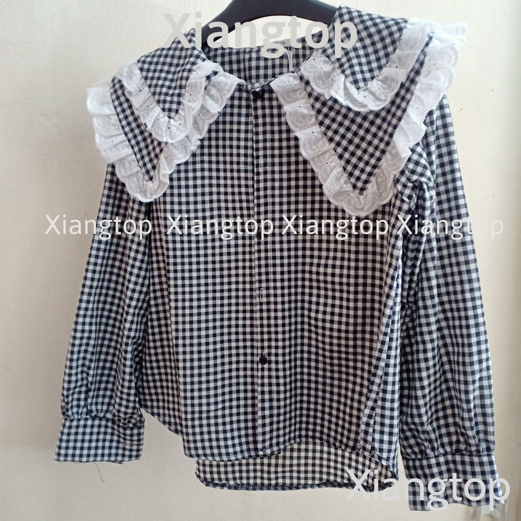 Áo babydoll kẻ 2 lá bèo hàng đẹp xiangtop