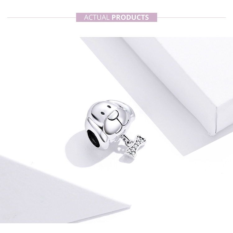 Hạt xâu trang sức Bamoer BSC244 bằng bạc Sterling 925 hình chú cún và xương dùng làm trang sức vòng tay cho nữ