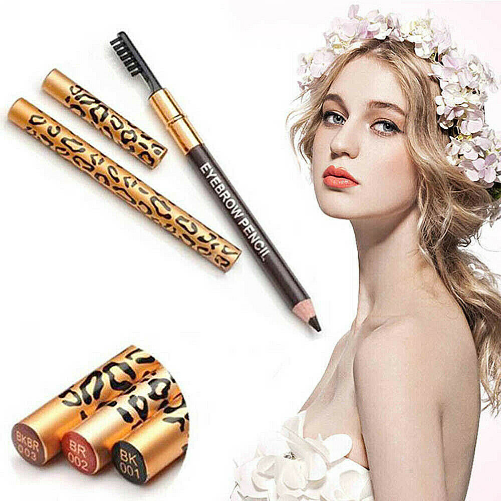 [Hàng mới về] Chì kẻ mắt vẽ lông mày có cọ trang điểm chống thấm nước tự nhiên họa tiết da beo thời trang cho người mới